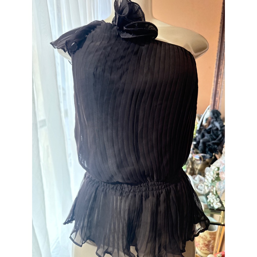 XOXO Womens One Shoulder Pleated Ruffle Peplum Top Black Size Small
